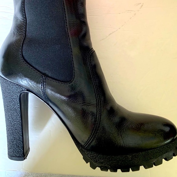 Shiny soft black real leather booties lightweight platform highcut ankle US 10 - Picture 6 of 9